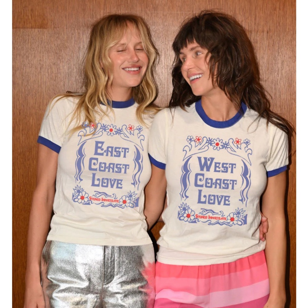 Stoned Immaculate East Coast Love Ringer Cream and Blue Graphic Tee - Picture 5 of 5